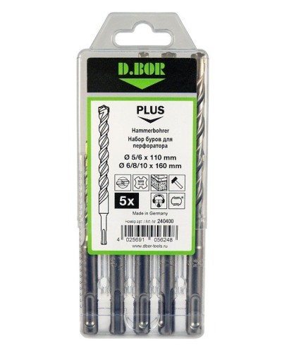 Набор буров SDS-plus V PLUS 5шт, 2-cutting (240400): Набор буров SDS-plus (5,6х110 мм; 6,8,10х160 мм) в Астрахани