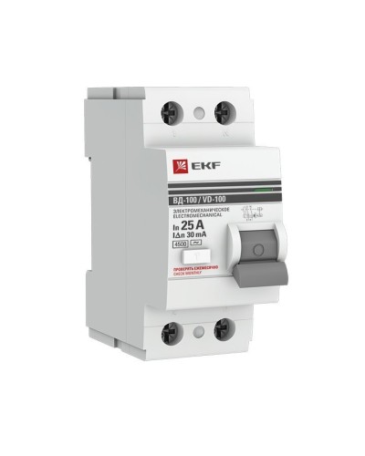 УЗО ВД-100 2P 25А 30мА тип AC эл-мех  PROxima (elcb-2-25-30-em-pro). Выключатель дифференциального тока (УЗО). EKF в Астрахани