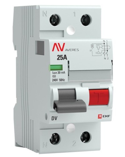 DV 2P 25А/ 30мА (AC)  AVERES (rccb-2-25-30-ac-av). Выключатели дифференциального тока (УЗО). EKF в Астрахани