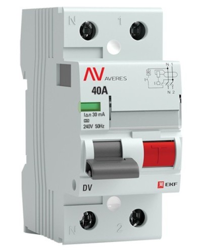DV 2P 40А/ 30мА (A)  AVERES (rccb-2-40-30-a-av). Выключатели дифференциального тока (УЗО). EKF в Астрахани