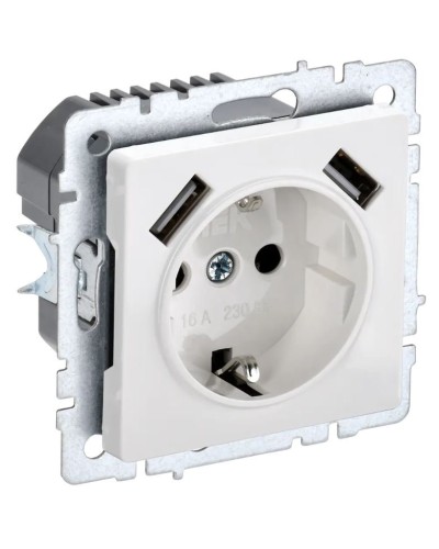 Розетка с з/к с USB A+A 2,1А РЮш10-1-БрБ белый BRITE (BR-R14-16-U21-D21-K01). Розетка с заземлением с защитными шторками, 2,1А. IEK в Астрахани