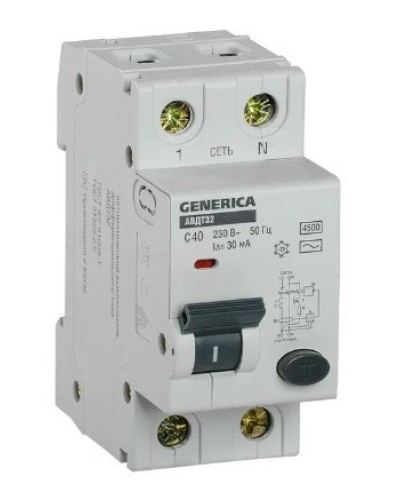 GENERICA АВДТ 32 C40 2Р 30мА (MAD25-5-040-C-30). Автоматический выключатель дифференциального тока. IEK в Астрахани