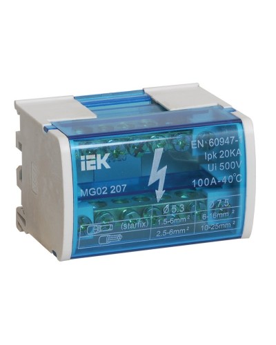 ШНК 2х7 L+PEN (YND10-2-07-100). Шина на DIN-рейку в корпусе (кросс-модуль). IEK в Астрахани
