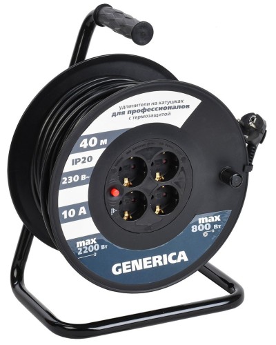 УК40 4 места 2P+PE, 40м GENERICA (WKP10-10-04-40-G). Удлинитель на катушке с термозащитой, 3х1,0кв.мм. IEK в Астрахани