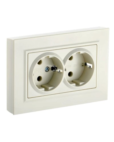 Розетка 2-местная с з/к РС12-3-БрКр бежевый BRITE (BR-R21-16-K10-F). Розетка с заземлением без защитных шторок в сборе. IEK в Астрахани