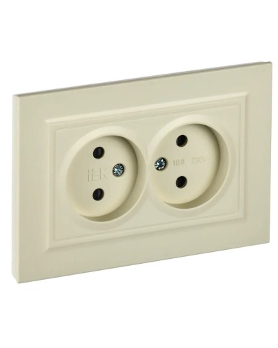 Розетка 2-местная без з/к РСш12-2-БрКр бежевый BRITE (BR-R23-10-K10-F). Розетка без заземления с защитными шторками в сборе. IEK в Астрахани