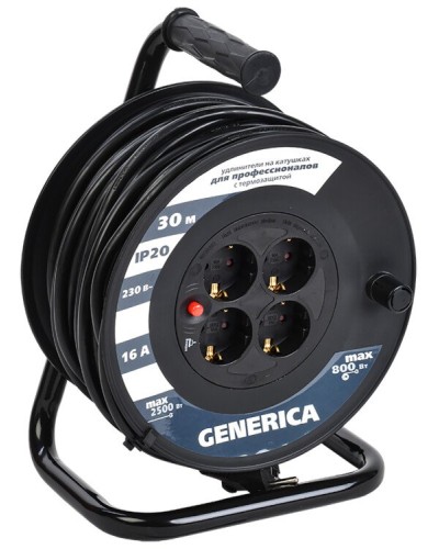 УК20 4 места 2P+PE, 20м GENERICA (WKP20-16-04-20-G). Удлинитель на катушке с термозащитой, 3х1,5кв.мм. IEK в Астрахани