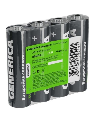 Батарейка солевая R06/AA GENERICA (4 шт) (ABT-R06-ST-L04-G). Батарейка солевая. IEK в Астрахани