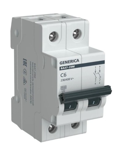GENERICA ВА47-29М 2P C 6А 4,5кА (MVA21-2-006-C-G). Автоматический выключатель. IEK в Астрахани