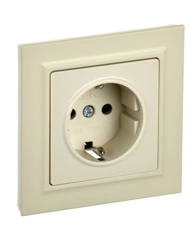 Розетка с з/к РСР14-1-0-БрКр бежевый BRITE (BR-R14-16-K10-F). Розетка с заземлением с защитными шторками в сборе. IEK в Астрахани