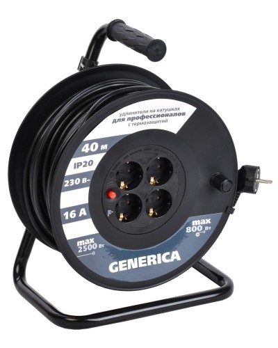 УК40 4 места 2P+PE, 40м GENERICA (WKP20-16-04-40-G). Удлинитель на катушке с термозащитой, 3х1,5кв.мм. IEK в Астрахани