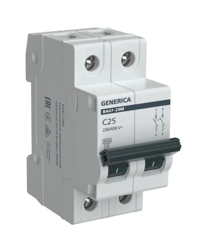 GENERICA ВА47-29М 2P C 25А 4,5кА (MVA21-2-025-C-G). Автоматический выключатель. IEK в Астрахани