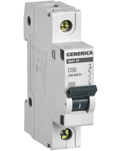GENERICA ВА47-29 1P C 50А 4,5кА (MVA25-1-050-C). Автоматический выключатель. IEK в Астрахани