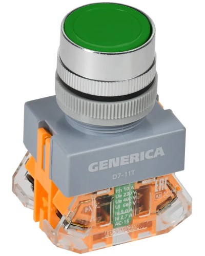 Кнопка D7-11T d=22мм зеленая GENERICA (BBT50-11T-3-21-K06-G). Кнопка управления с фиксацией. IEK в Астрахани