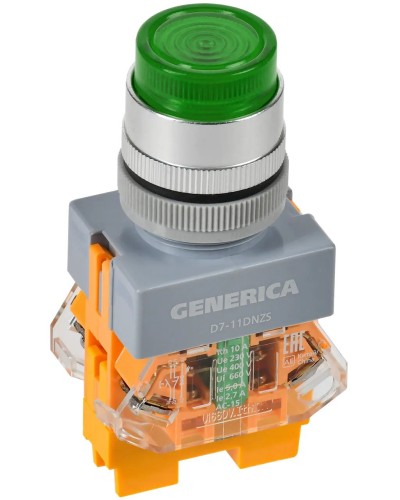 Кнопка D7-11DNZS d=22мм зеленая GENERICA (BBT50-11DNZS-3-11-K06-G). Кнопка управления с подсветкой и фиксацией. IEK в Астрахани