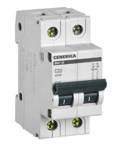 GENERICA ВА47-29 2P C 20А 4,5кА (MVA25-2-020-C). Автоматический выключатель. IEK в Астрахани