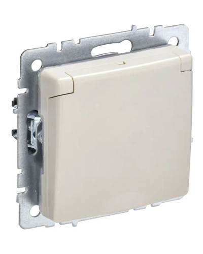 Розетка с з/к РСбш10-3-44-БрКр бежевый BRITE (BR-R16-16-44-K10). Розетка с заземлением с защитными шторками и крышкой. IEK в Астрахани