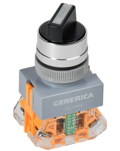 Переключатель D7-11X22 на 2 положения черный GENERICA (BSW50-11X22-3-22-2-K02-G). Переключатель с самовозвратом. IEK в Астрахани