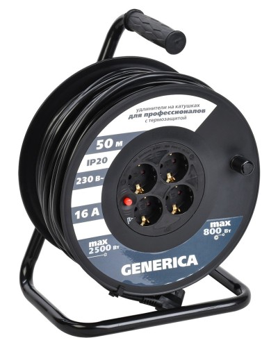 УК50 4 места 2P+PE, 50м GENERICA (WKP20-16-04-50-G). Удлинитель на катушке с термозащитой, 3х1,5кв.мм. IEK в Астрахани