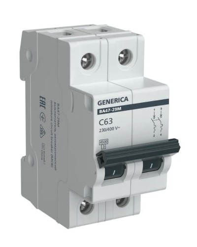 GENERICA ВА47-29М 2P C 63А 4,5кА (MVA21-2-063-C-G). Автоматический выключатель. IEK в Астрахани