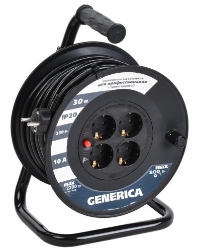 УК30 4 места 2P+PE, 30м GENERICA (WKP10-10-04-30-G). Удлинитель на катушке с термозащитой, 3х1,0кв.мм. IEK в Астрахани
