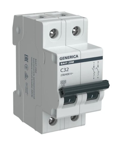 GENERICA ВА47-29М 2P C 32А 4,5кА (MVA21-2-032-C-G). Автоматический выключатель. IEK в Астрахани