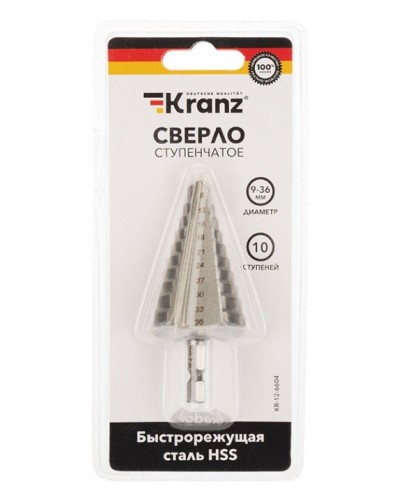 Сверло по металлу ступенчатое 9,0-36,0 мм 110 mm 62 HRC Kranz (KR-12-6604): Сверло по металлу шлифованное в Астрахани