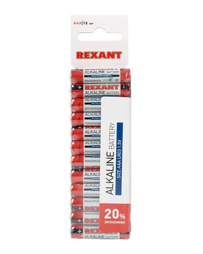 Алкалиновая батарейка AAA/LR03 1,5 V 12 шт. REXANT (30-1011). Элемент питания. Rexant в Астрахани