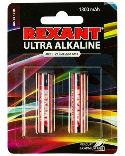 Ультра алкалиновая батарейка AAA/LR03 1,5 V 2 шт. блистер REXANT (30-1010). Элемент питания. Rexant в Астрахани