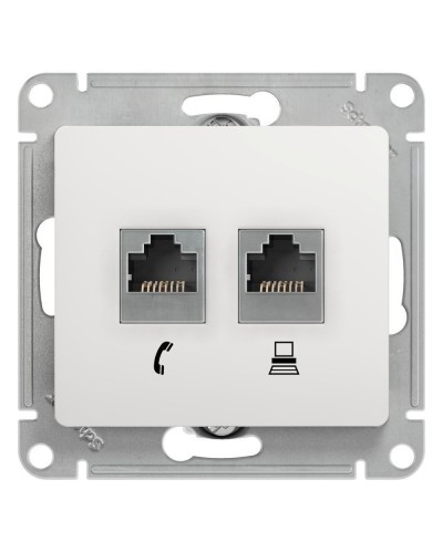 Glossa розетка RJ11+RJ45, 2-местная, кат. 5Е, скрытой установки, механизм, белый (GSL000185). Розетка компьютерная + телефонная. Systeme Electric в Астрахани