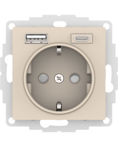 AtlasDesign розетка 1-местная с 2 USB A+C, скрытой установки, механизм, бежевый (ATN000232). Розетка с USB. Systeme Electric в Астрахани