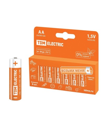 LR6 AA Alkaline 1,5V PAK-8 TDM (SQ1702-0009). Элемент питания. TDM ЕLECTRIC в Астрахани