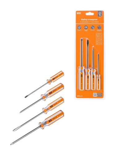 Набор отверток 4шт.: SL3x75, SL5х100, PH1х75, PH2х100, блистер, CS Гранит TDM (SQ1013-0101). Набор отверток. TDM ЕLECTRIC в Астрахани