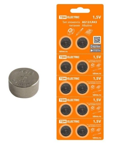 AG12/LR43 Alkaline 1,5V BP-10 TDM (SQ1702-0046). Элемент питания. TDM ЕLECTRIC в Астрахани