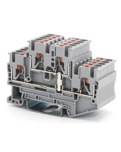Клемма двухуровневая, зажим push-in, 2.5 кв.мм, серая (VPRTT-2.5-PV-GY). Клемма проходная, 4 точки подключения, уровни соединены перемычкой. ДКС в Астрахани