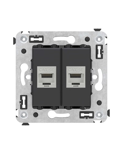 Розетка RJ-45 в стену, кат.6E, Avanti, двойная, черная матовая (4412764). Розетка компьютерная. ДКС в Астрахани