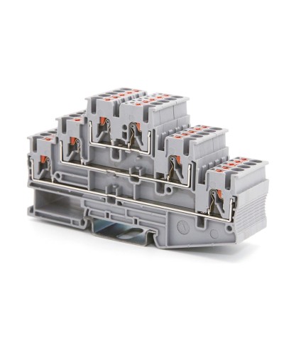 Клемма трехуровневая, зажим push-in, 2.5 кв.мм, серая (VPR-2.5-3L-GY). Клемма проходная, 6 точки подключения. ДКС в Астрахани