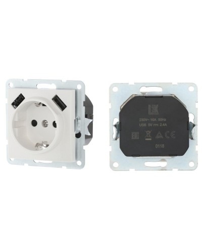 Розетка с з/к + 2xUSB разъема, 2А, белый LK60 (868004-1). Розетка. Экопласт в Астрахани