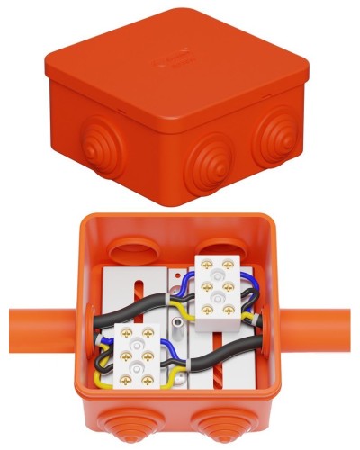 Коробка JBS080 85х85х50, 6 вых., 3P (0,15-4,0 мм²) (43101HF). Коробка монтажная, огнестойкая, без галогена. Экопласт в Астрахани